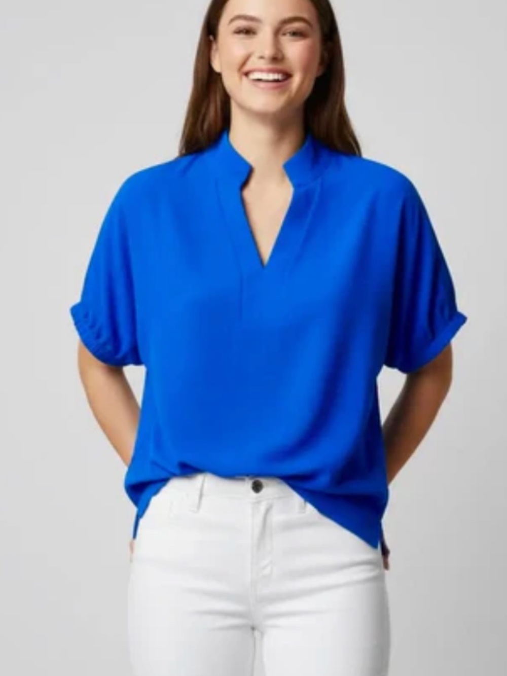 Annie Griffin Royal Blue V-neck Silk Blouse
